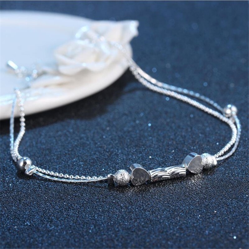 Kofsac 925 Sterling Zilveren Enkelbanden Voor Vrouwen Glossy Kralen Liefde Hart Kleine Buis Enkels Ketting Armband Sieraden Meisje Beste