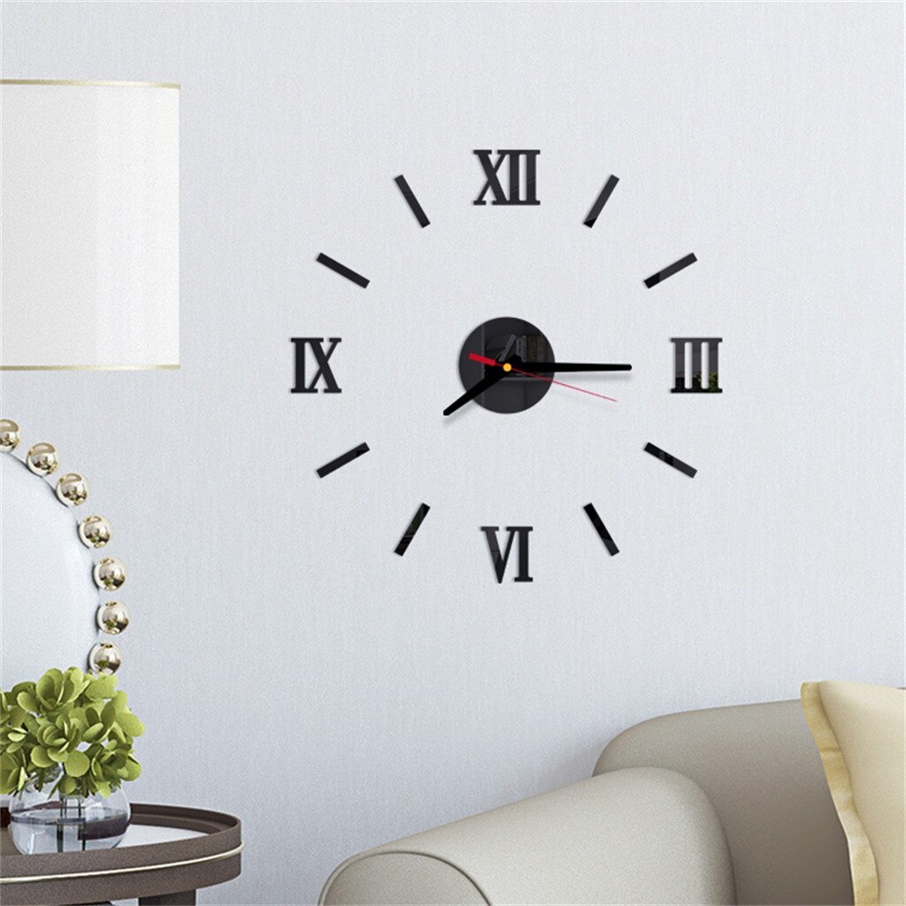 Наклейки На Стену 3d Diy Roman Numbers Acrylic Mirror Wall Sticker Clock Home Decor Mural Decals Wall Clock Modern
