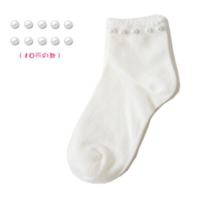 Black/White Korean Reto Pearl Socks Women Elastic Cotton Handmade Meias Socks Harajuku Calcetines Mujer: G