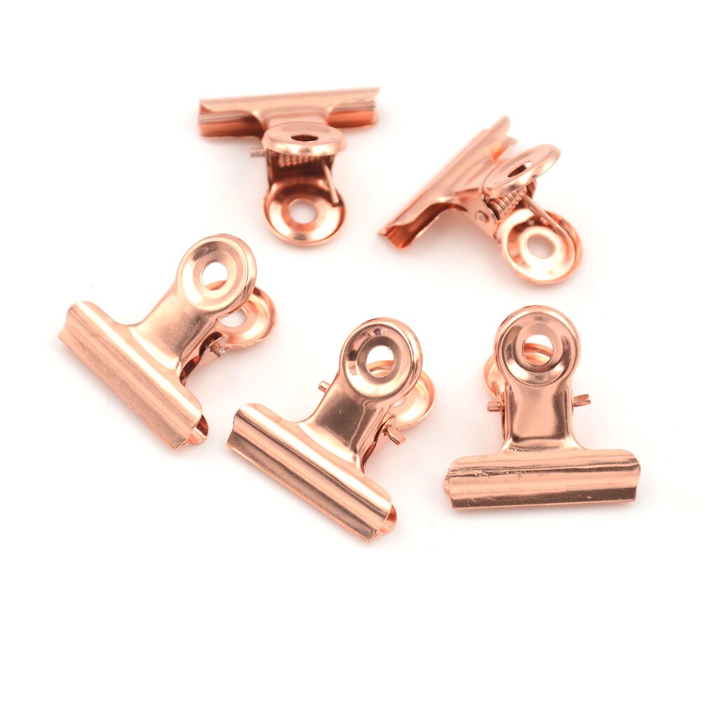 5pcs Colorful Metal Binder Clips Cute Folder Notes Letter Paper Clip Documents Clamp School Office Stationery 12 Colors: Rose Gold