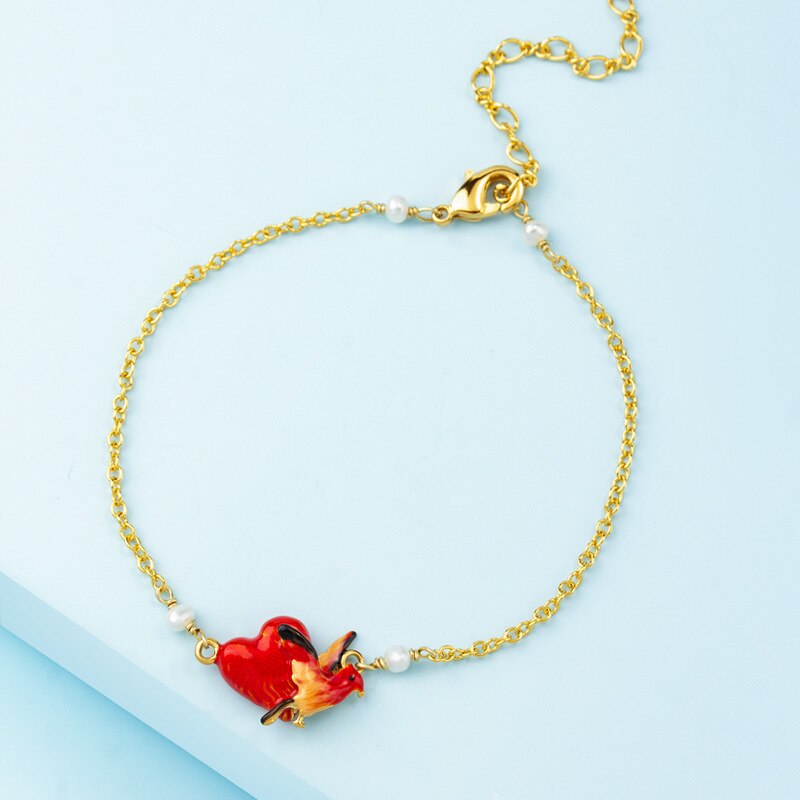 French simple personality hand-painted enamel red animal bird bracelet temperament love bracelet female