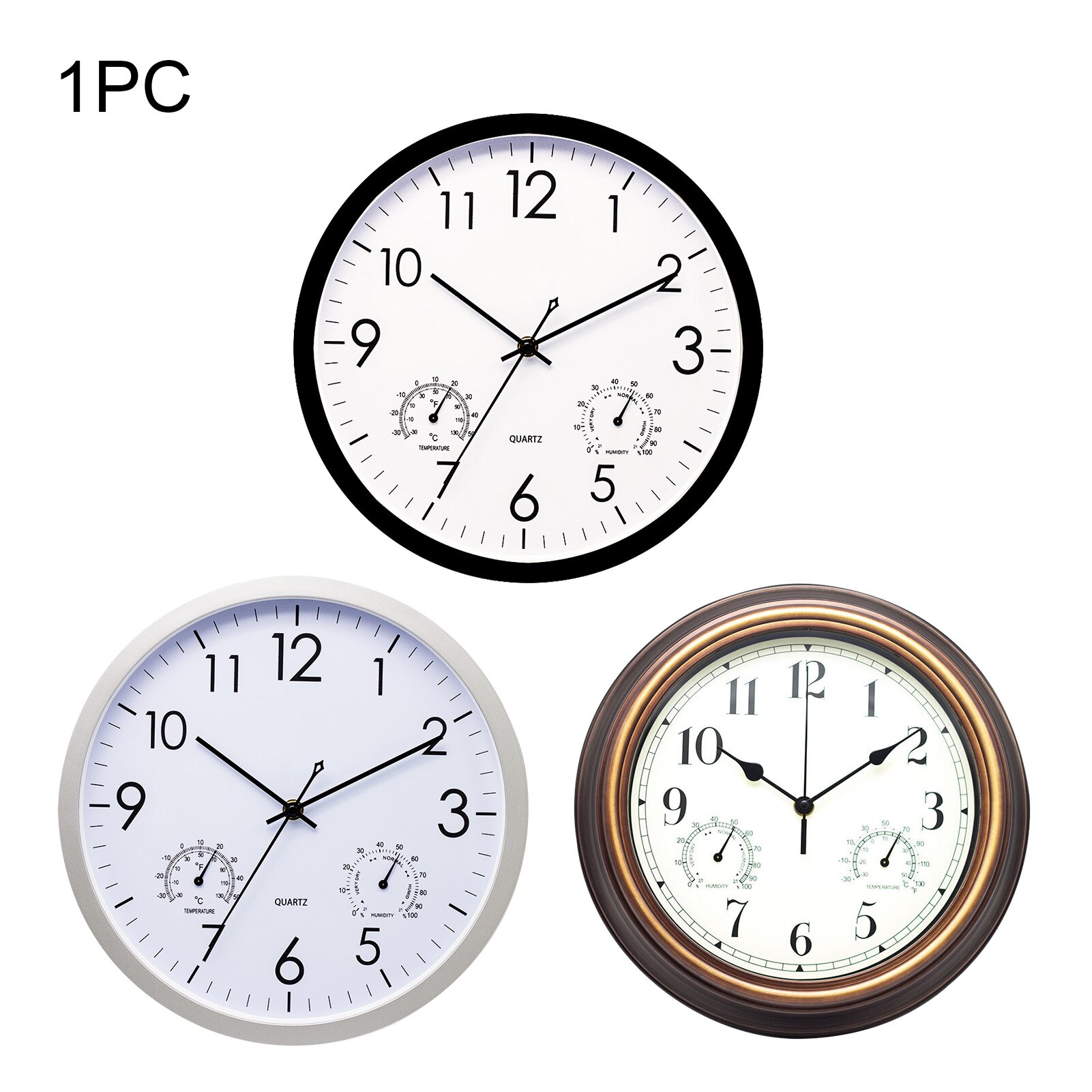 12inch Battery Operated Home Decoration Large Round Temperature Humidity Office Wall Clock Hanging Kitchen Livingroom Garden