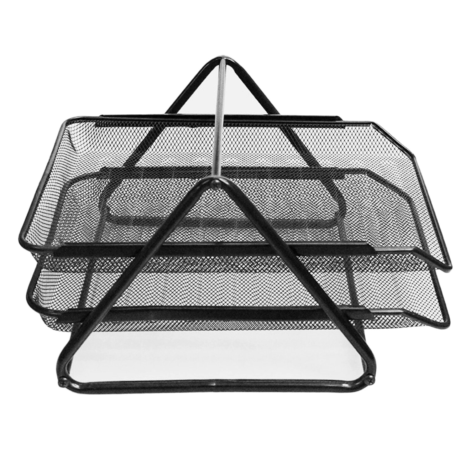 2-Tier Stackable Metal Mesh File Holder Stand Organizer Tray for Magazine Letter Paper Document Home Office Desk Black