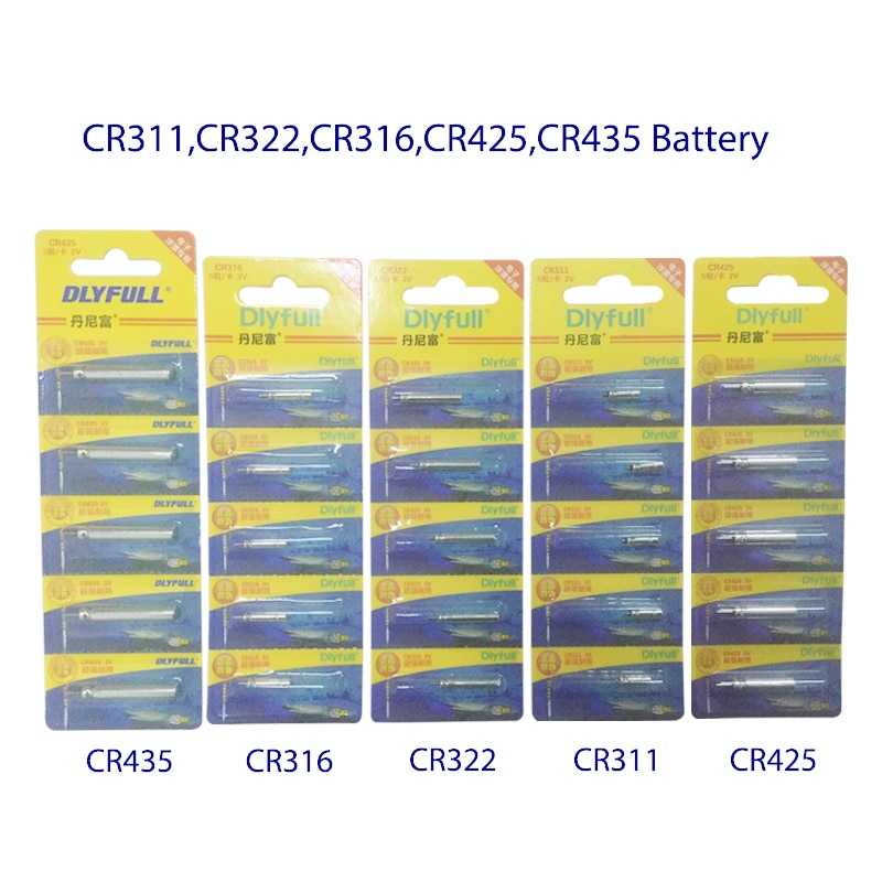 10 stk / parti  cr311 cr316 cr322 cr425 cr435 dly batteri flyder lithium pin batteri lysende elektrisk 3 votage batteri tilbehør