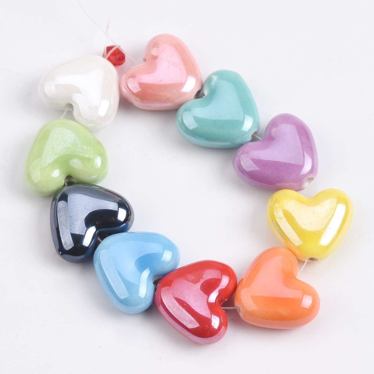 10 Uds. De cuentas sueltas de porcelana de cerámica esmaltada brillante hechas a mano con forma de corazón de 15x13mm para fabricación de joyería, accesorios para manualidades DIY