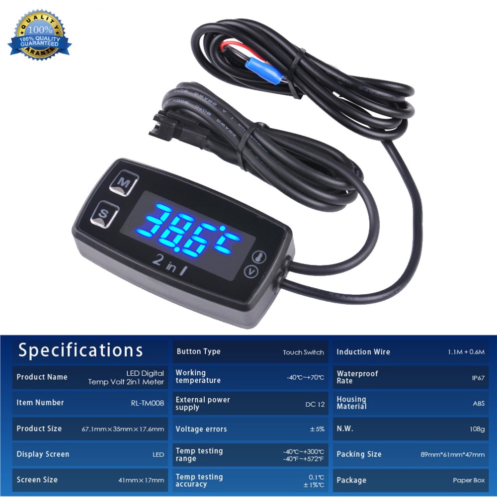 Digital Thermometer Voltmeter Temperatuur Meter Voor pit bike atv buiten ATV outboard glider lawn mower boat marine RL-TM008