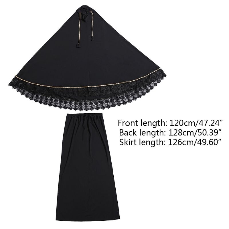 2pcs Muslim Women Traditional Robe Dress Double Layer Islamic Prayer Sets