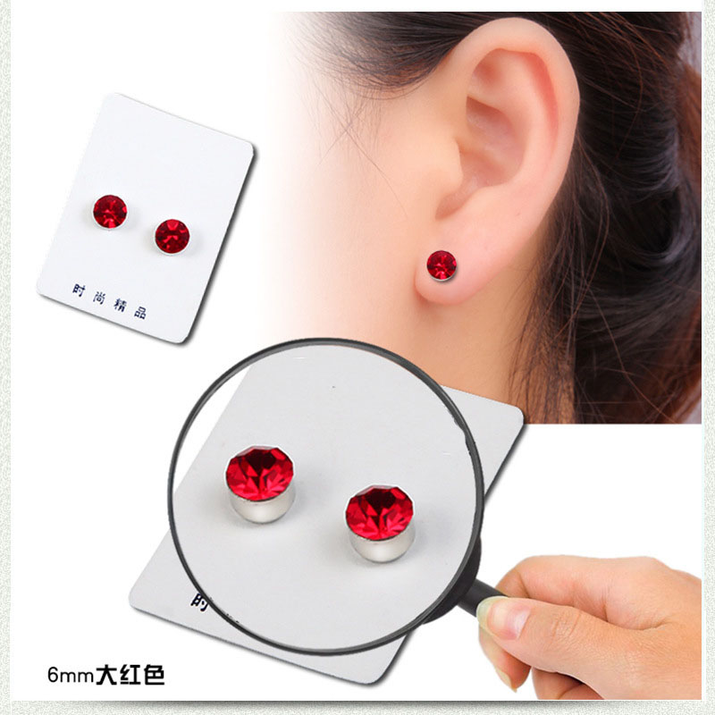 Moda kryształbyć winnym kolczyki robić uszu dla kobiet mężczyzn kryształ górski ze stali nierdzewnej bez przekłuwania uszu kolczyki magnetyczne nie przebite kolczyki robić uszu: 6mm czerwony