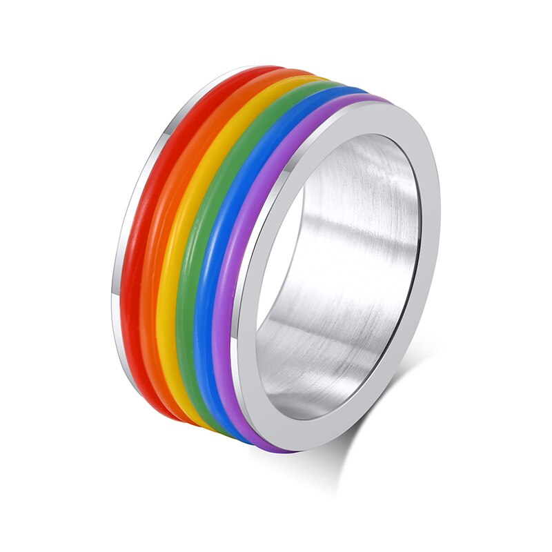 KOtik New Fashion 9MM nero argento colore acciaio inossidabile LGBT Pride Rings per donna uomo Silicone arcobaleno regali di gioielli da sposa: 10 / 10352