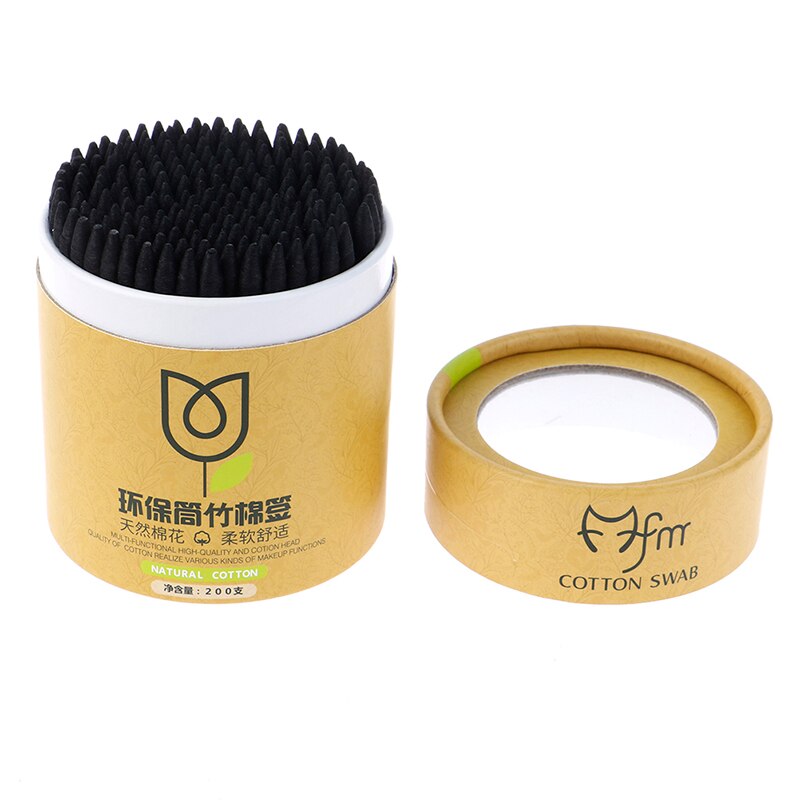 Bastoncillos de algodón y bambú, palitos de madera suaves para limpieza de oídos, belleza para la salud, 200 unidades por caja: Black