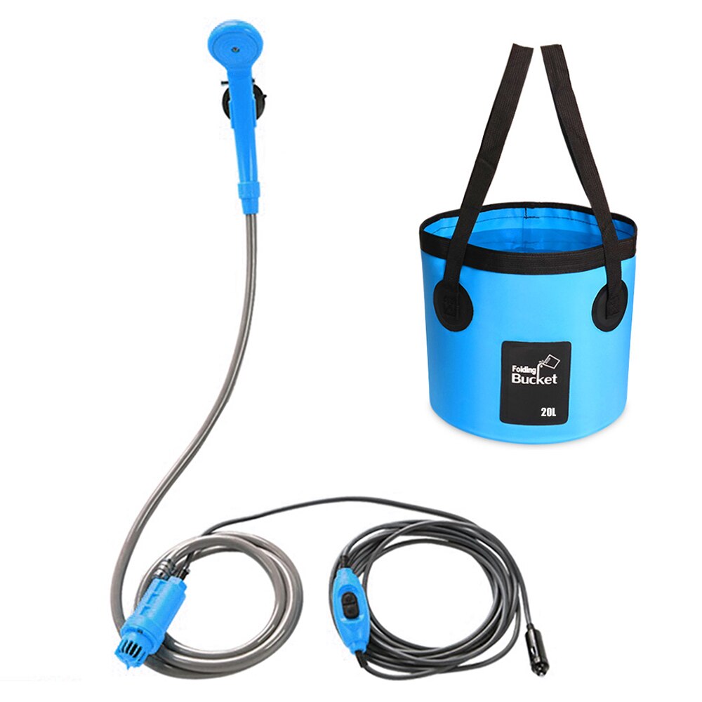 Campingdusch 12v elektrisk utomhusdusch hopfällbar hink -kit för resebiltvätt camping vandring blommande växter vattning