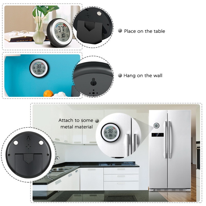 1Pcs Round Wireless LCD Digital Thermometer Hygrometer White Backlight Multifunctional Temperature Gauge Humidity Meter Clock