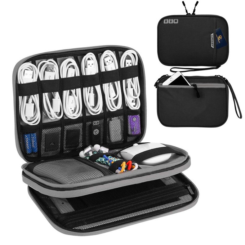 Doppellagiger organizer für elektronisches zubehör, aufbewahrungstasche, reisekabel-organizer, datenkabel-organizer, großes fassungsvermögen für ipads: Schwarz-m