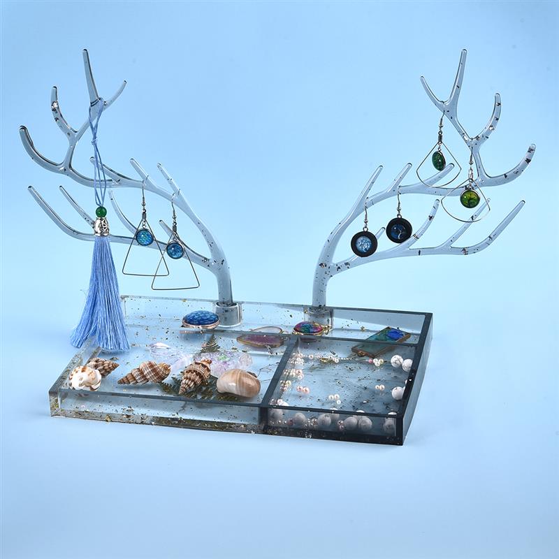 Silicone Mold Christmas Style Antler Tree Branch Jewelry Display Rack DIY Resin Crystal Epoxy Jewelry Tray Mould Tools