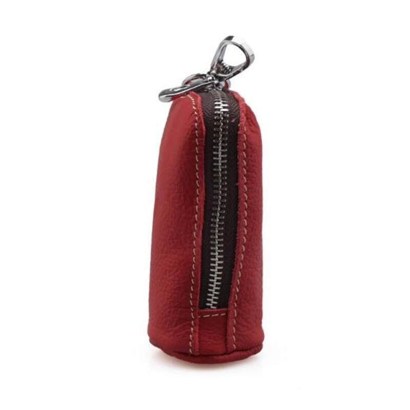 Kvinder bærbare vintage læder nøgle pung nøglering dækker lynlås etui mini mønt pung nøgleholder tasker: Jujube rød