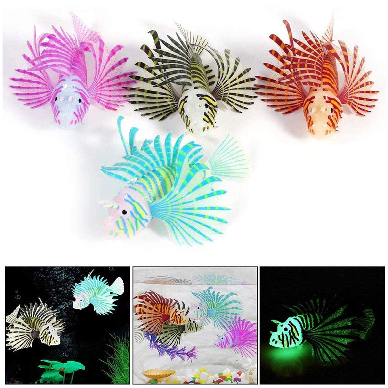 Aquarium Artificial Luminous Lionfish Fish Tank Aquatic Landscape Silicone Jellyfish Fish Glow In Dark Underwater Ornament
