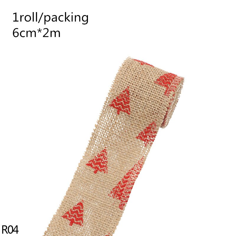 2M/5Y wesołych świąt naturalna juta juta czerwona wstążka choinka śnieżynka koronki wykończeniowe rolka taśmy Vintage rustykalne dekoracje ślubne: C04