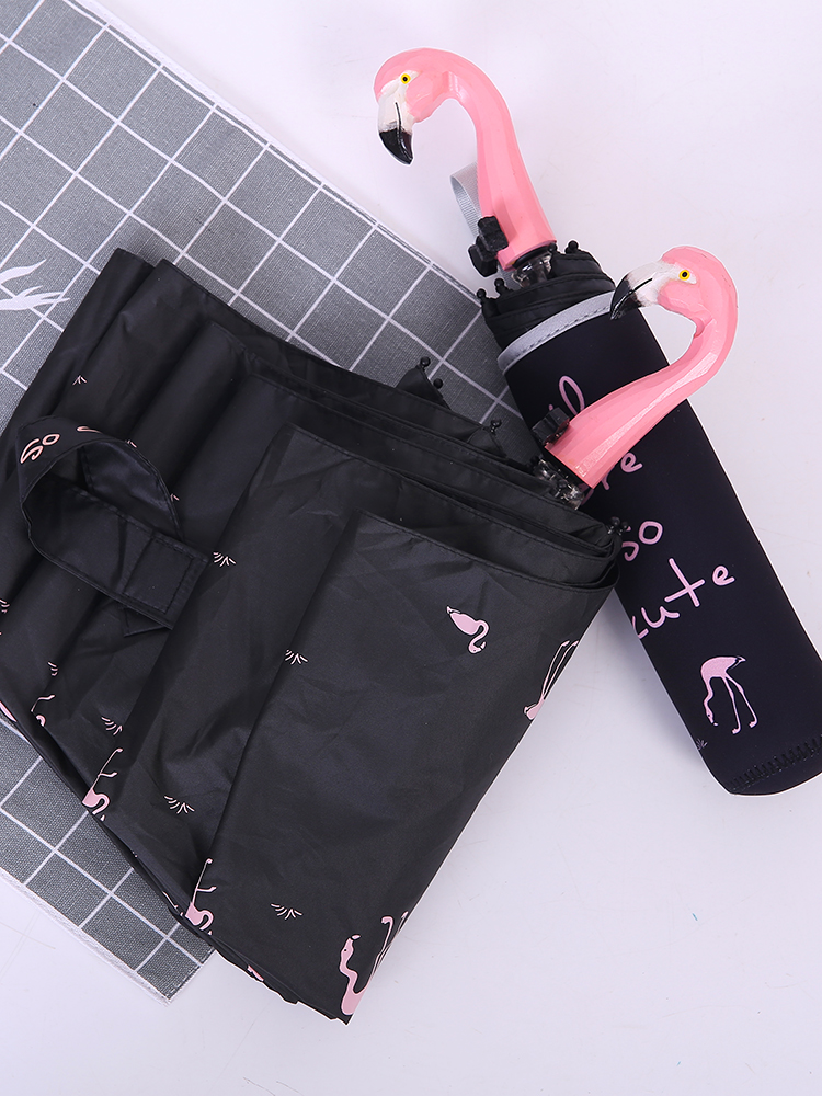 Creatieve Leuke Cartoon Paraplu Flamingo Dier Zon Regen Houtsnijwerk Handvat Paraplu Meisje Volwassen Zon Meisje Paraplu 3 Vouwen U5U