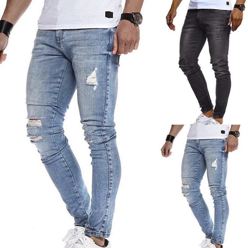 Pencil bukser slanke mænd bukser casual skinny jeans mænd gotiske denim bukser jeans ripped herre jeans sommer hul bukser cowboys