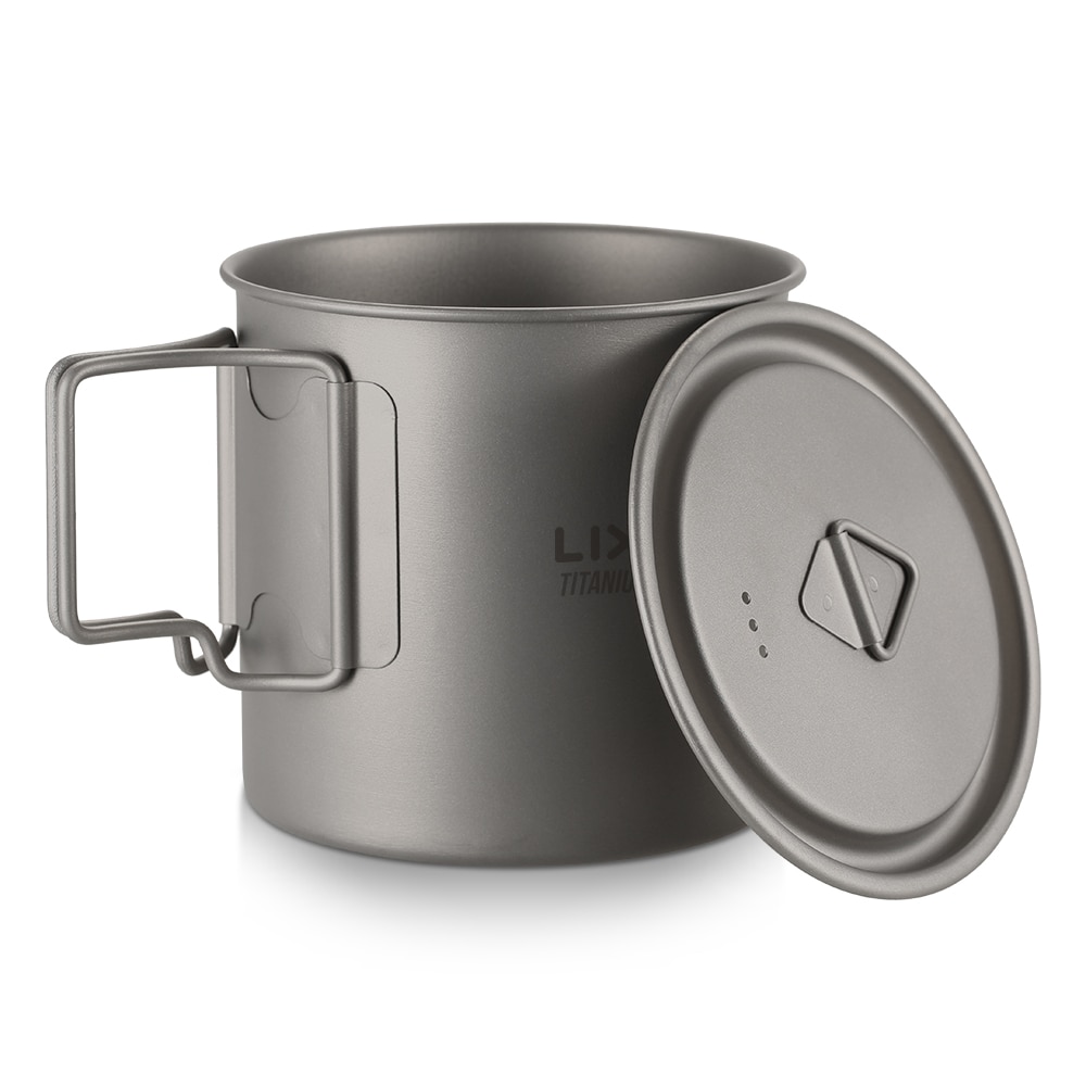 Lixada Ultralight Titanium Cup Outdoor Draagbare Camping Picknick Water Cup Mok Opvouwbare Handvat/350 Ml/420 Ml/ 650 Ml/750 Ml