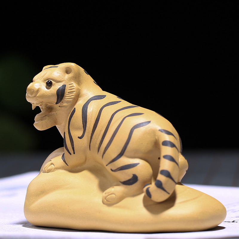 PINNY Purple Clay Tiger Handmade Sculpture Animal Statues Tea Pet Decoration Home Decoration Accessories