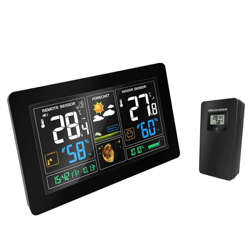 GreenBlue – Weerstation – Draadloos weerstation – met DCF – Met maanfasen, barometer, kalender – Zwart – Drogisterij Plus – Verzorging & Gemak