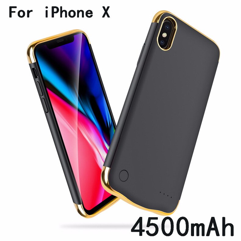 Funda delgada de la batería de la galjanoplastia a prueba de golpes para el iPhone 6X6 S 7 8 Plus batería externa trasera recargable cargador del teléfono: iX Black