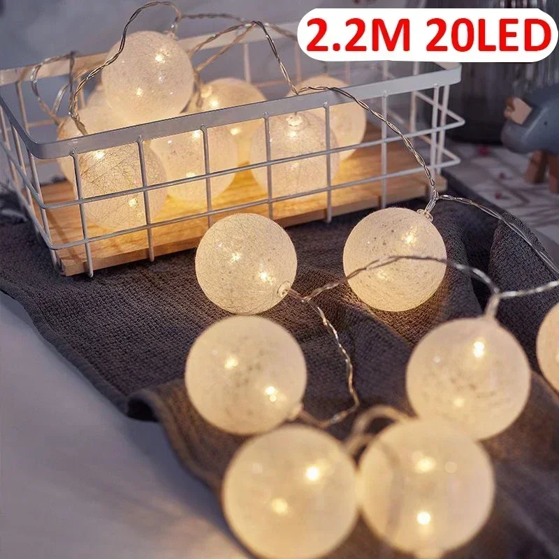 LED-Baumwollkugeln, Lichterkette, Laterne, batteriebetrieben oder USB-betrieben, für Hochzeit, Zuhause, Party, Ornament, Beleuchtung, Stacheln, Weihnachtsdekoration: verrotten / 350W