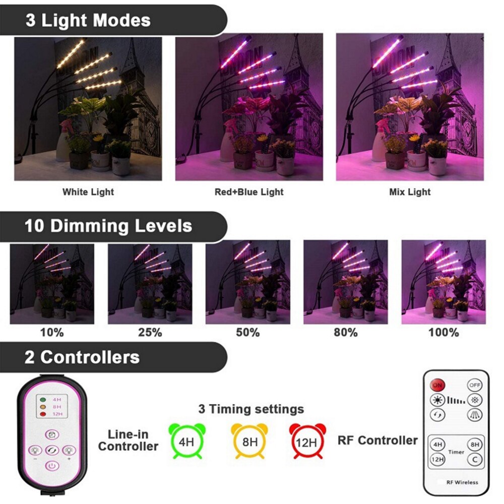 Full Spectrum Phyto Lamp 80 Leds Grow Lights with Tripod Plant Light For Indoor Vegetable Flower Seedling