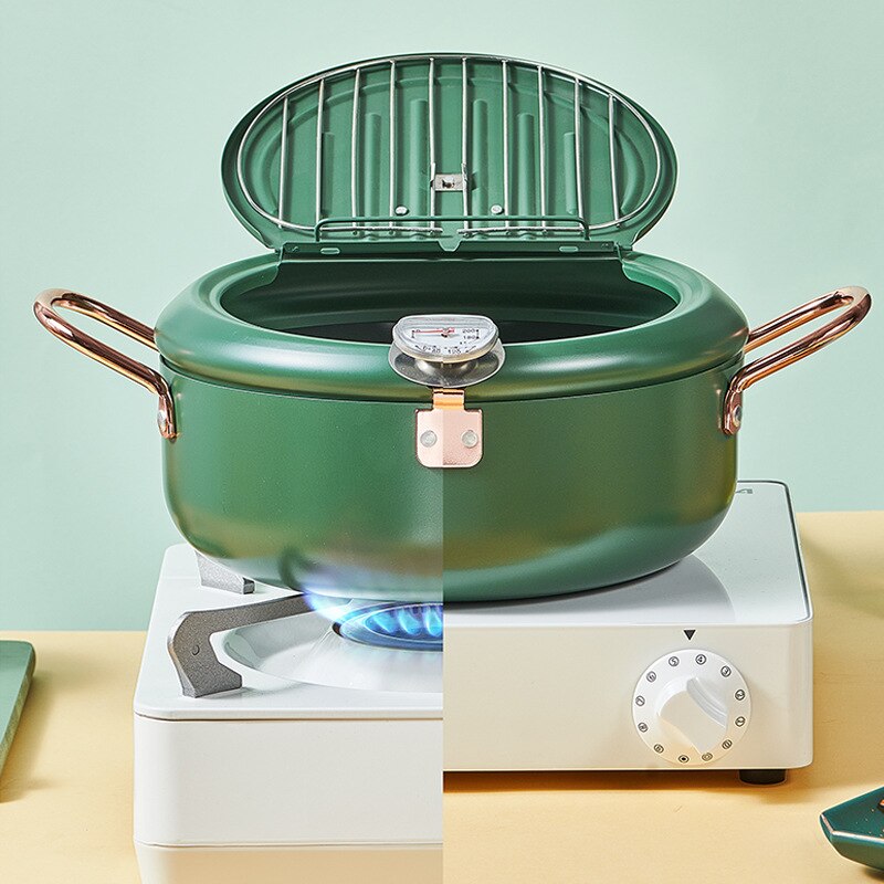 Tempura Flat Bottom Fryer Household Temperature Controllable Fine Iron Small Fryer Induction Cooker Gas Stove Applicable