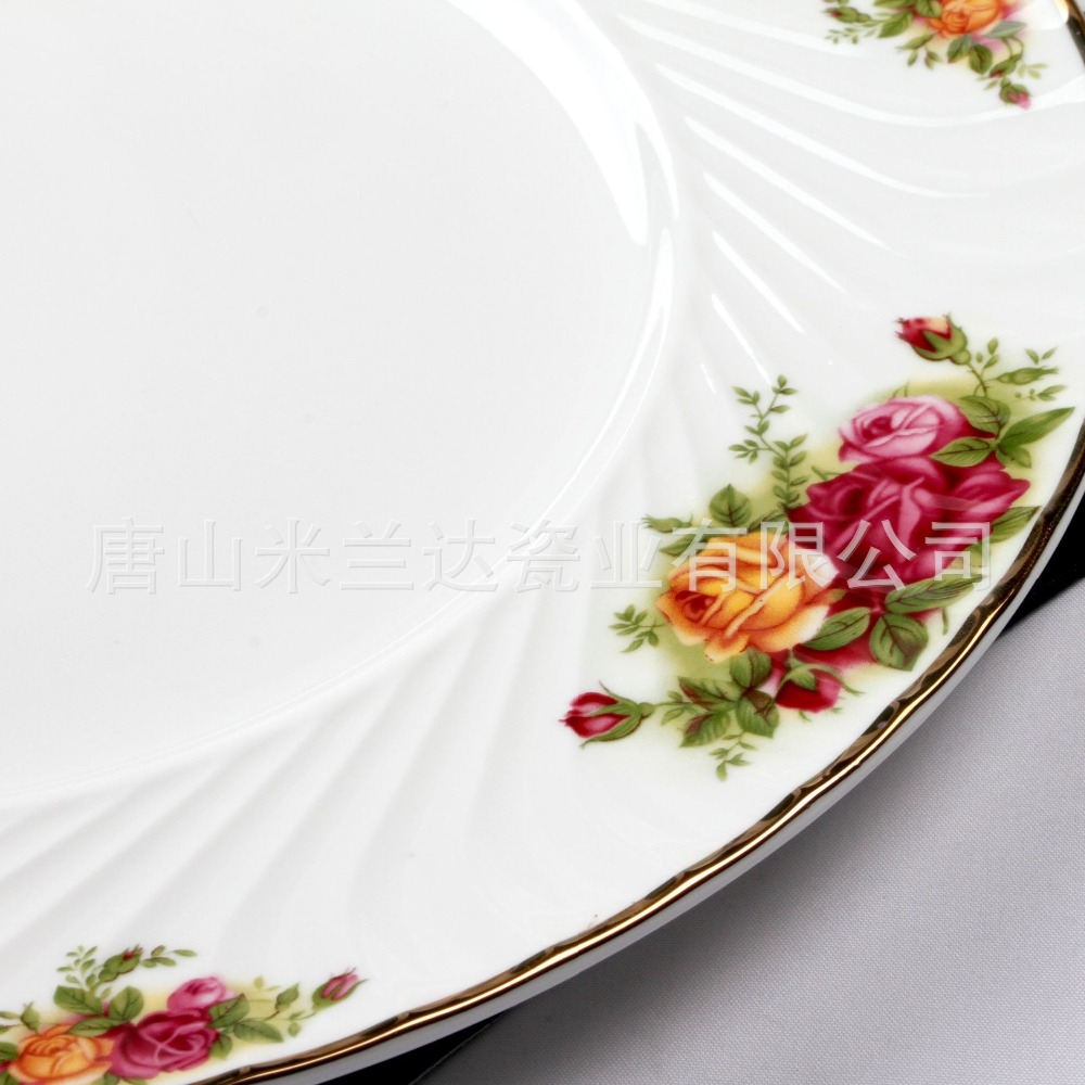 christmas decorations for home Thread embossed Bone China gold edge dinner tray tableware
