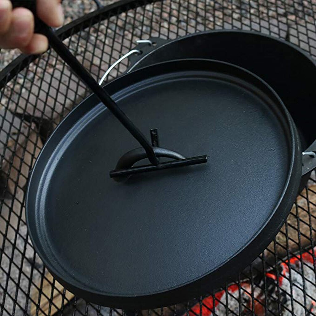 43Cm Zware Gietijzeren Nederlandse Oven Deksel Lifter Tool Met Spiraal Bail Handvat Outdoor Koken Vissen Picknick Bbq reizen Strand