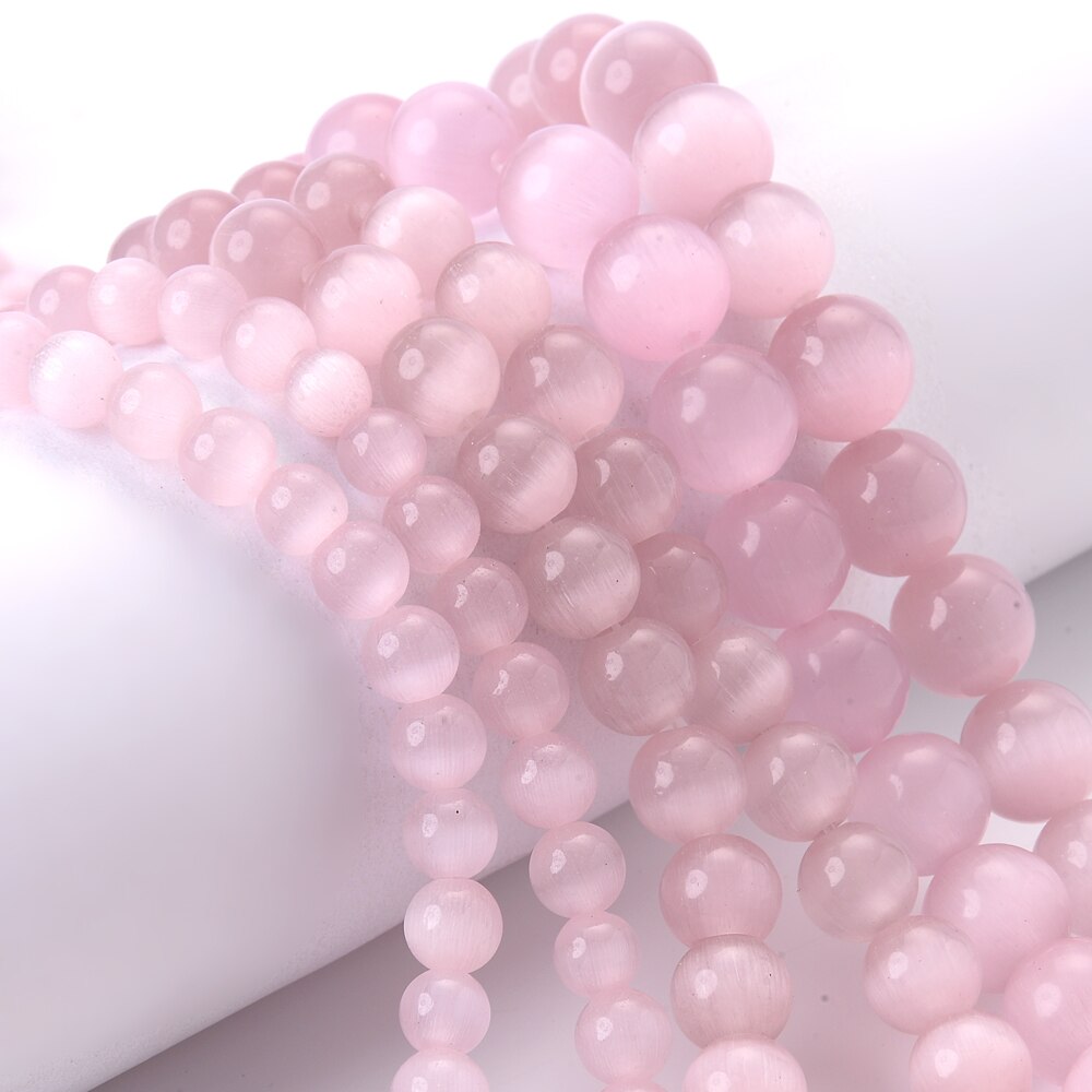 Pink Cat Eye Stone Beads Natural Round Loose Spacer Beads for Jewelry Making DIY Bracelet Necklace Handmade Accessories 6 8 10mm