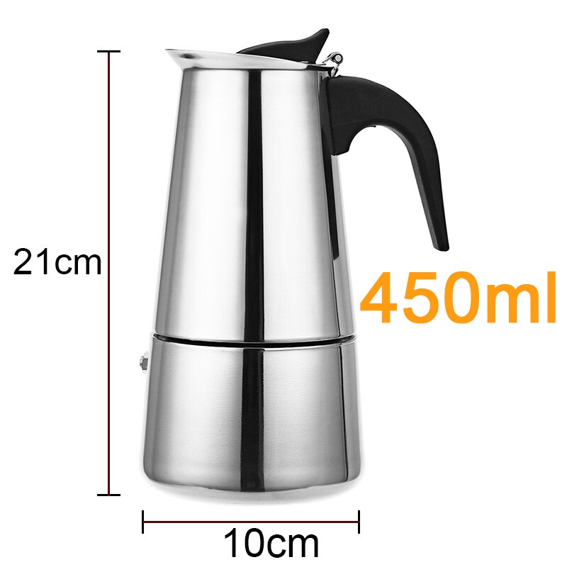 Roestvrij Staal Koffie Pot Mokka Espresso Latte Percolator Stove Koffiezetapparaat Pot Percolator Drinken Tool Koffiekan Latte Kookplaat: 450ml