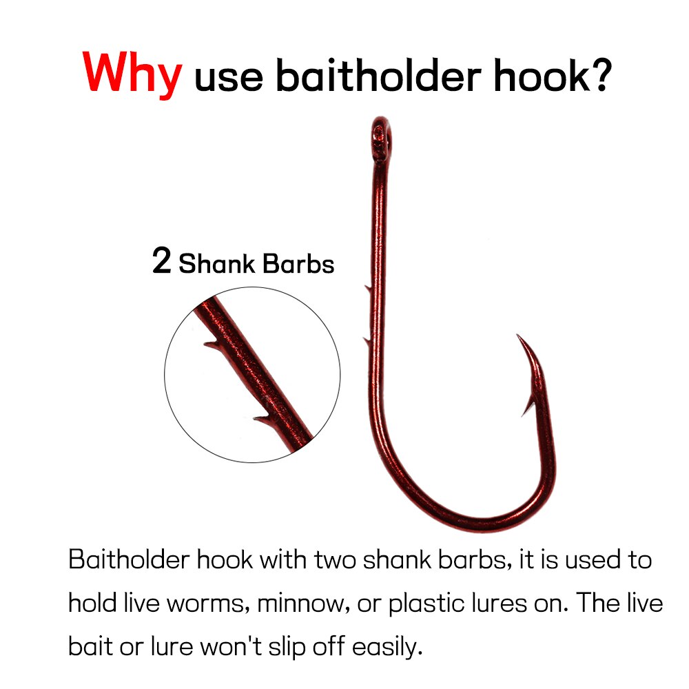 Elllv 20PCS Red Baitholder Fishing Hook Offset Narrow Bait Hook #14 - 5/0 Double Barbs High Carbon Steel Fish Hooks