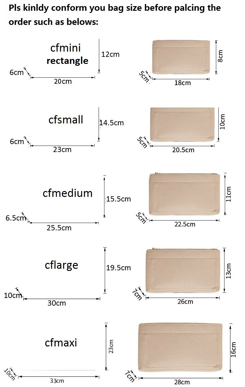 Til klassisk håndtaske cf flap filt stof indsats taske organizer makeup håndtaske organizer rejse indre pung bærbare kosmetik tasker