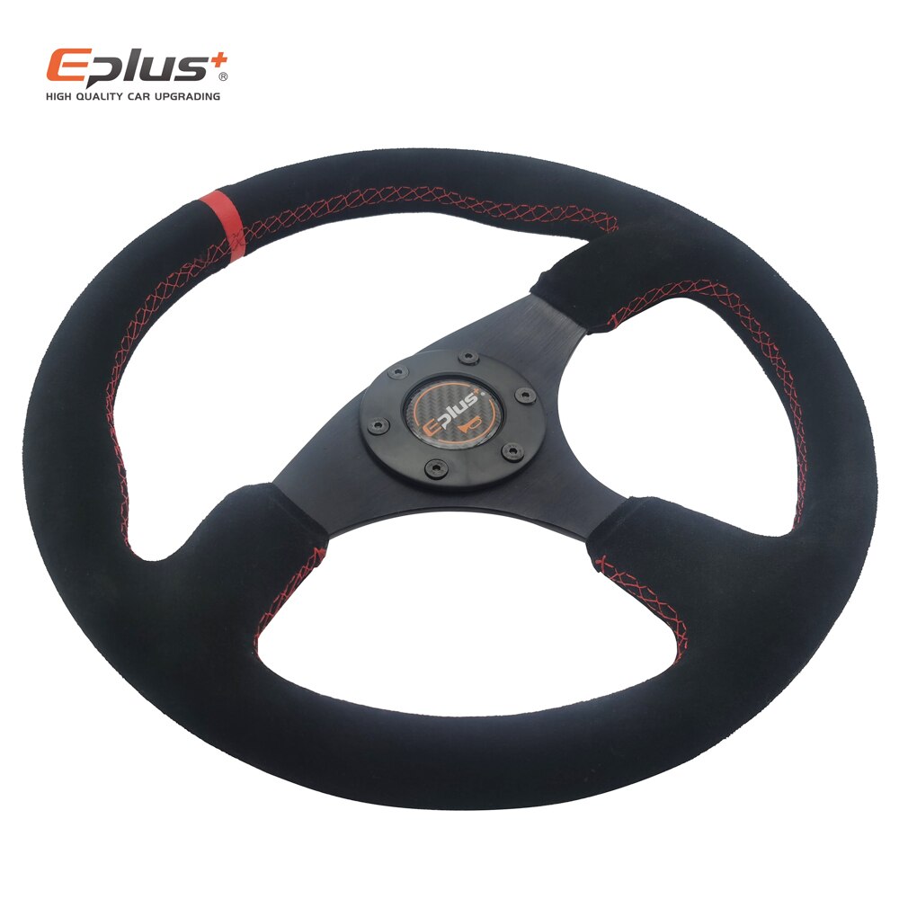 Eplus bilstyling sportratt alcanta pvc universal 14 tum 350mm aluminium eftermontering modifierad röd gul