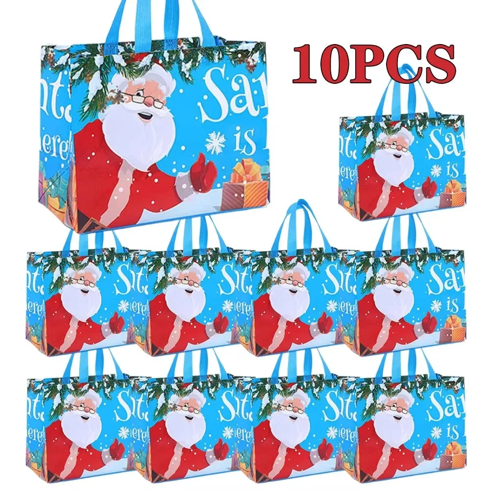 10-60PCS Christmas Tote Bag Santa Elk Snowflake Bags Non-woven Waterproof Printed Bags Thickened Decor Supplies: XL / Chocolate