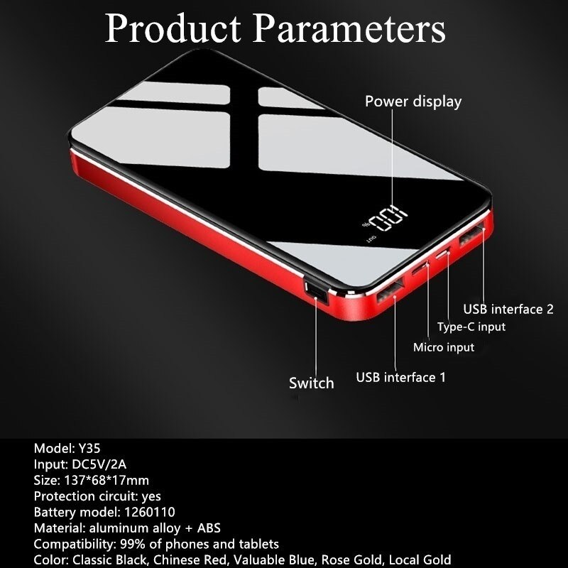 Powerbank 30000 mah, tragbares ladegerät, externer akku, schnellladefunktion mit led-digitalanzeige, schnellladefunktion für smartphones