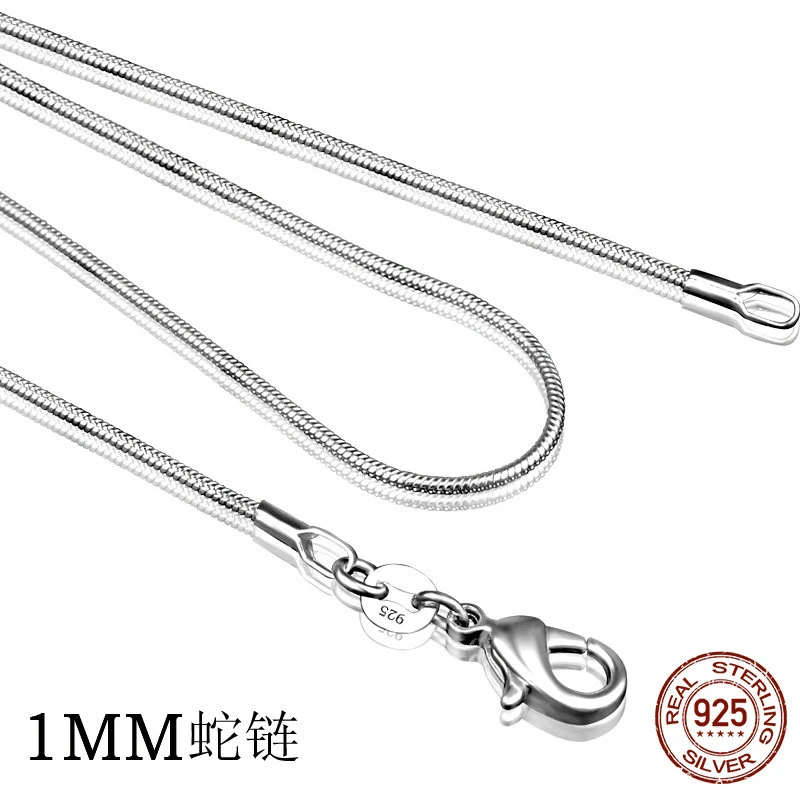 collar fino de plata de ley 925 para mujer, joyería de plata de , cadena de serpiente, collar de 1mm 16 18 20 22 24"
