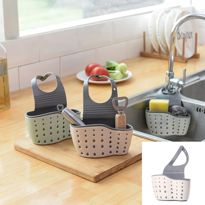 Accessoires de cuisine, boîte de rangement de brosse en éponge, outils de cuisine distributeur de savon liquide, accessoires de cuisine, Gadgets de cuisine: Beige