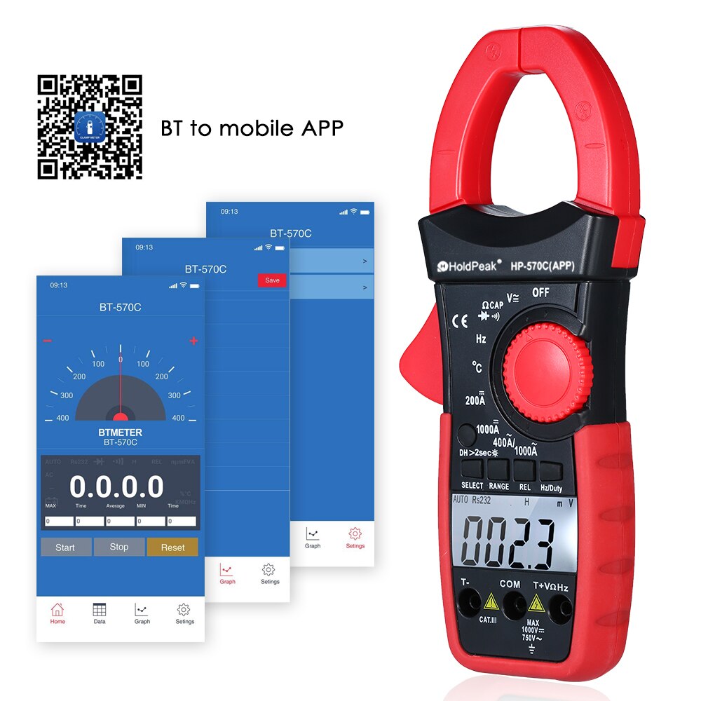 HoldPeak Digital Current Clamp Meter Ammeter Resistance Tester AC/DC Amperimetric Clamp Multimeter with Backlit Display