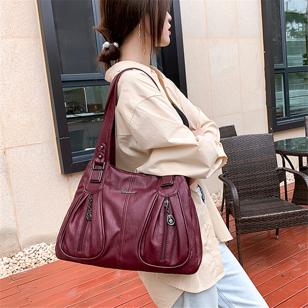 Solid Color PU Leather Shoulder Bags for Women Luxury Handbags Women Bags Handbags Tote Bag Sac
