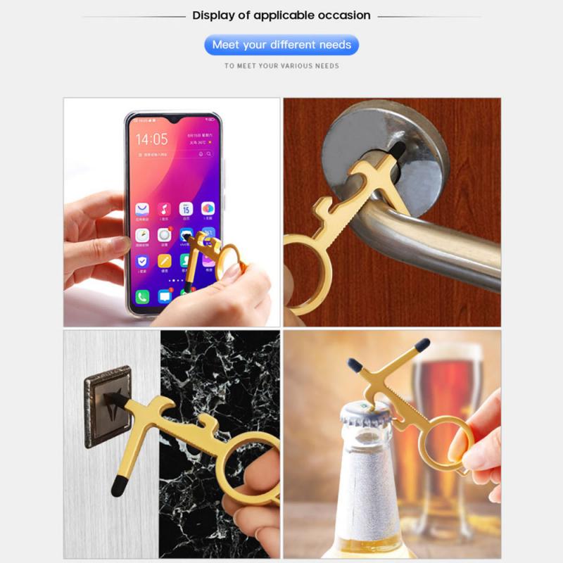 1 Pcs Anti Touch Door Opener Tool Multifunctional No Touch Key Door Opener Non-contact Door Handle Elevator Artifact Keychain