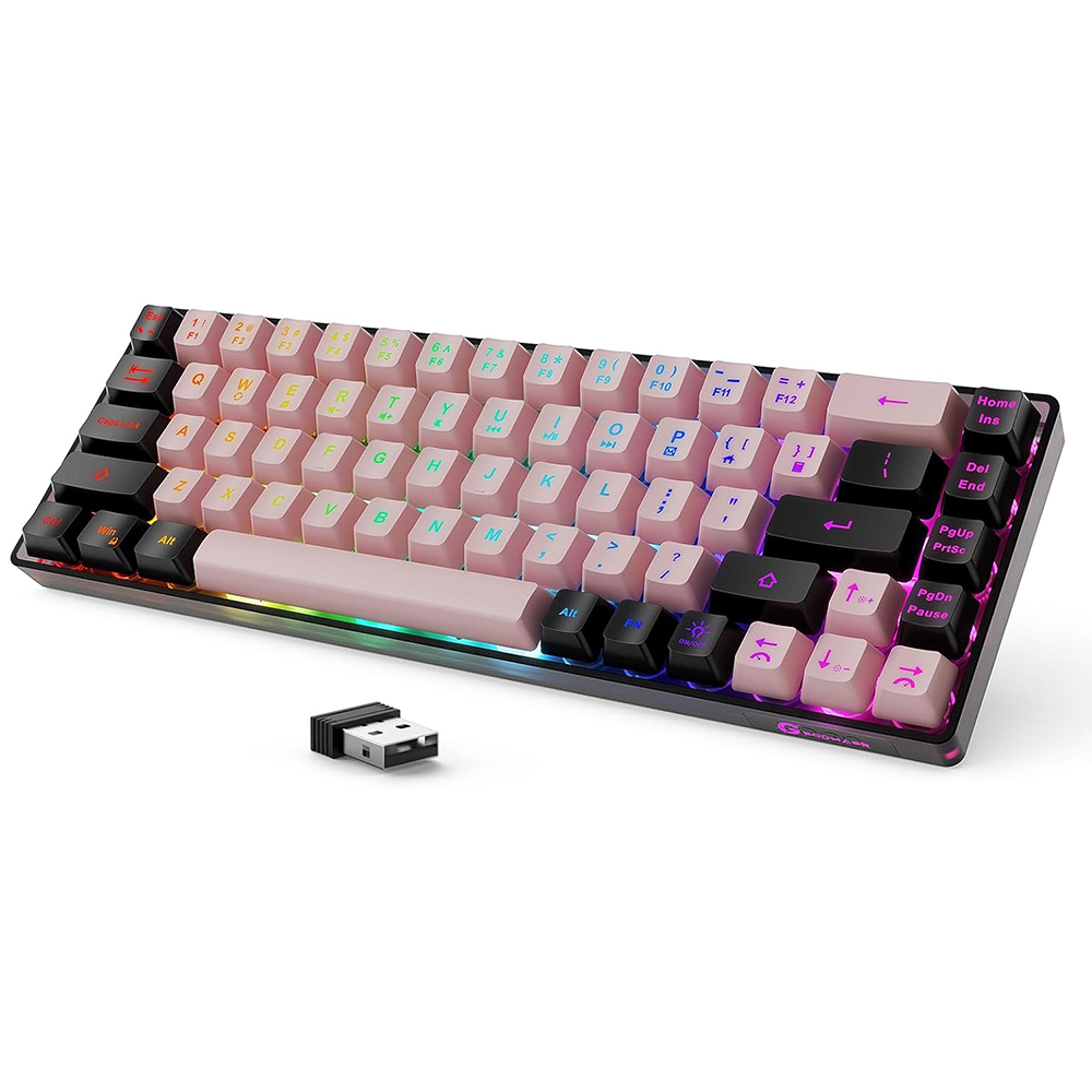 GEODMAER Wireless Gaming Keyboard Rechargeable Backlit Gaming Keyboard 68 Keys Anti-ghosting No-Conflict 2.4G Keyboard for PC: camel