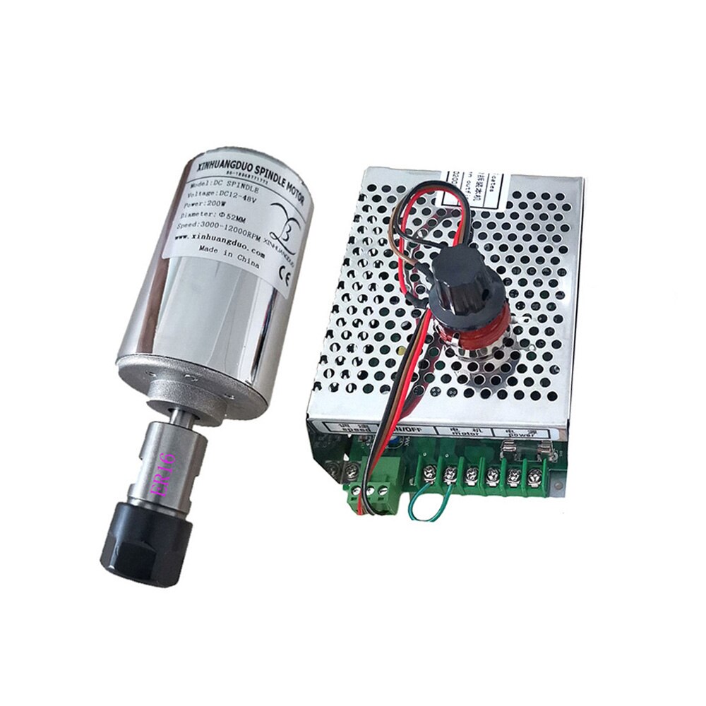 0.2kw 48VAir cooled spindle ER11/16 chuck CNC 200W Spindle Motor + 52mm clamps + Power Supply speed governor For DIY CNC Carving: package 4 ER16