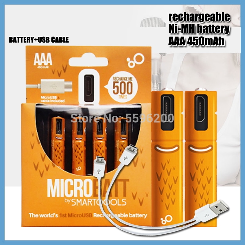 Draagbare Size Usb Oplaadbare 1.2V Aaa 450Mah Batterijen Lange Gebruikende Tijd Micro Usb Opladen Batterijen Set Met Led indicator