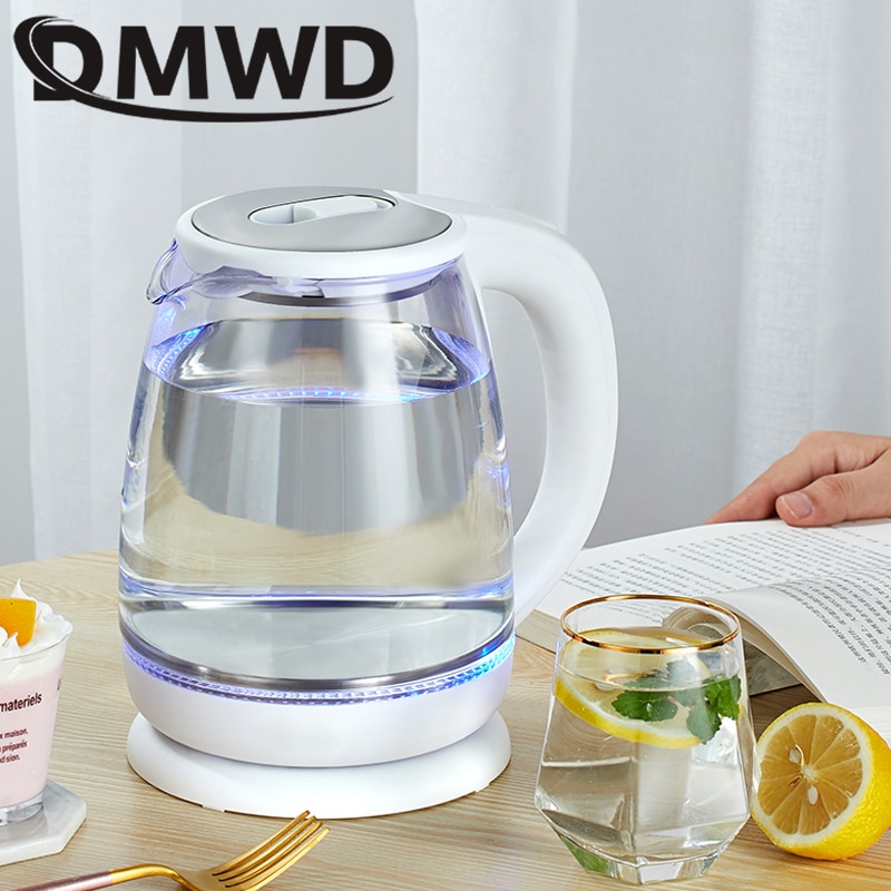 DMWD-Hervidor eléctrico de vidrio para el hogar, tetera de Blu-ray, termo, Samovar, Apagado automático, Caldera de café, 1.8L, 1500W