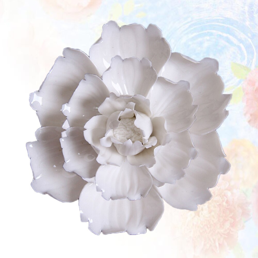 Ceramic Art Flower Wall Hanging Wall-mounted Decor Craft Artificial Stereoscopic Luoyang Peony Hanging Decor for Living Room Hom: White 2