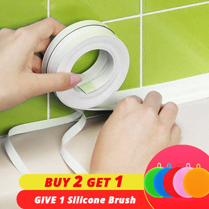 2 stk pvc klæbebånd holdbar brug 1 rulle køkken badeværelse vægforseglingstape gadgets vandtæt støbefast 3.2 mx 3.8cm/2.2cm